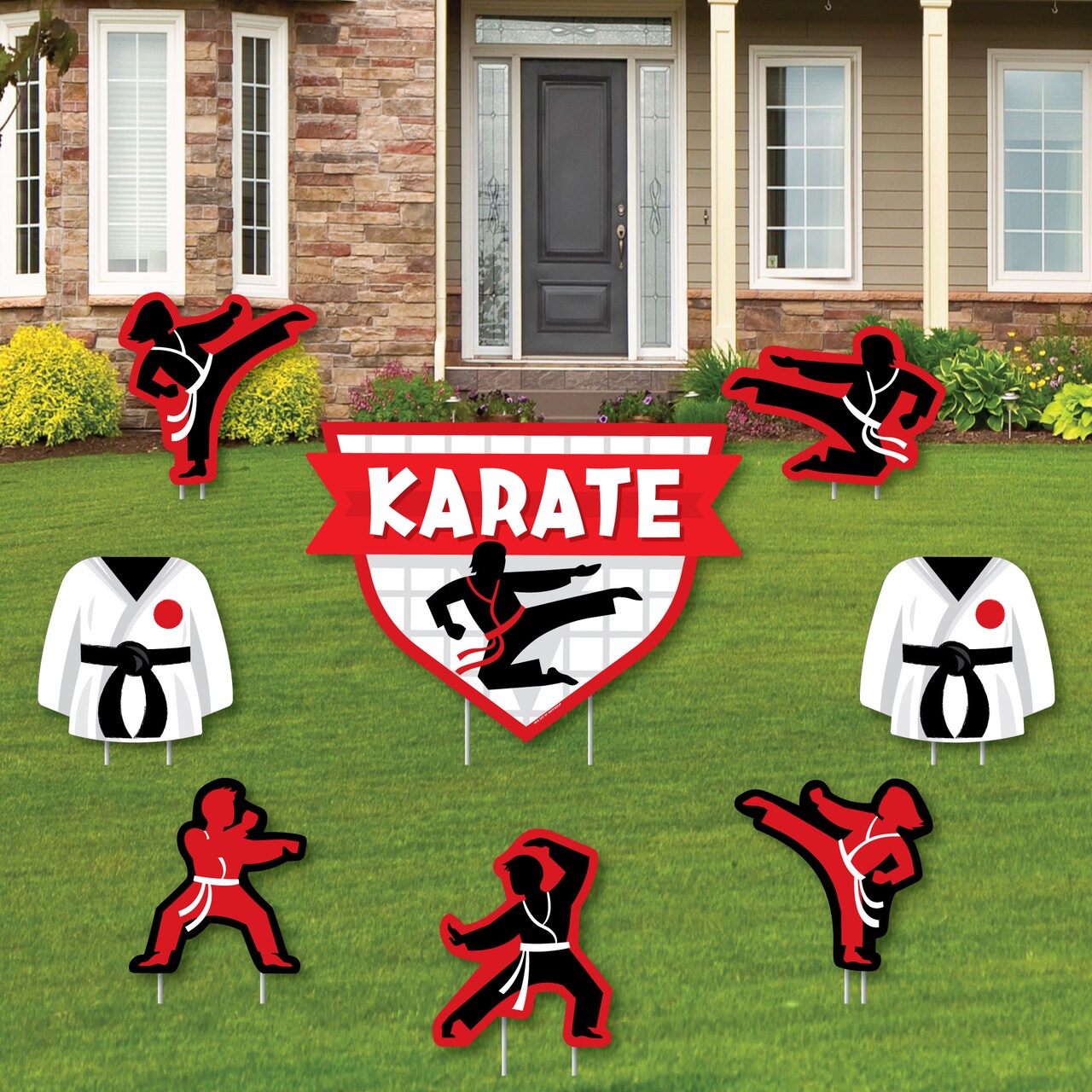 Big Dot of Happiness Karate Master - Yard Sign and Outdoor Lawn Decorations - Martial Arts Birthday Party Yard Signs - Set of 8